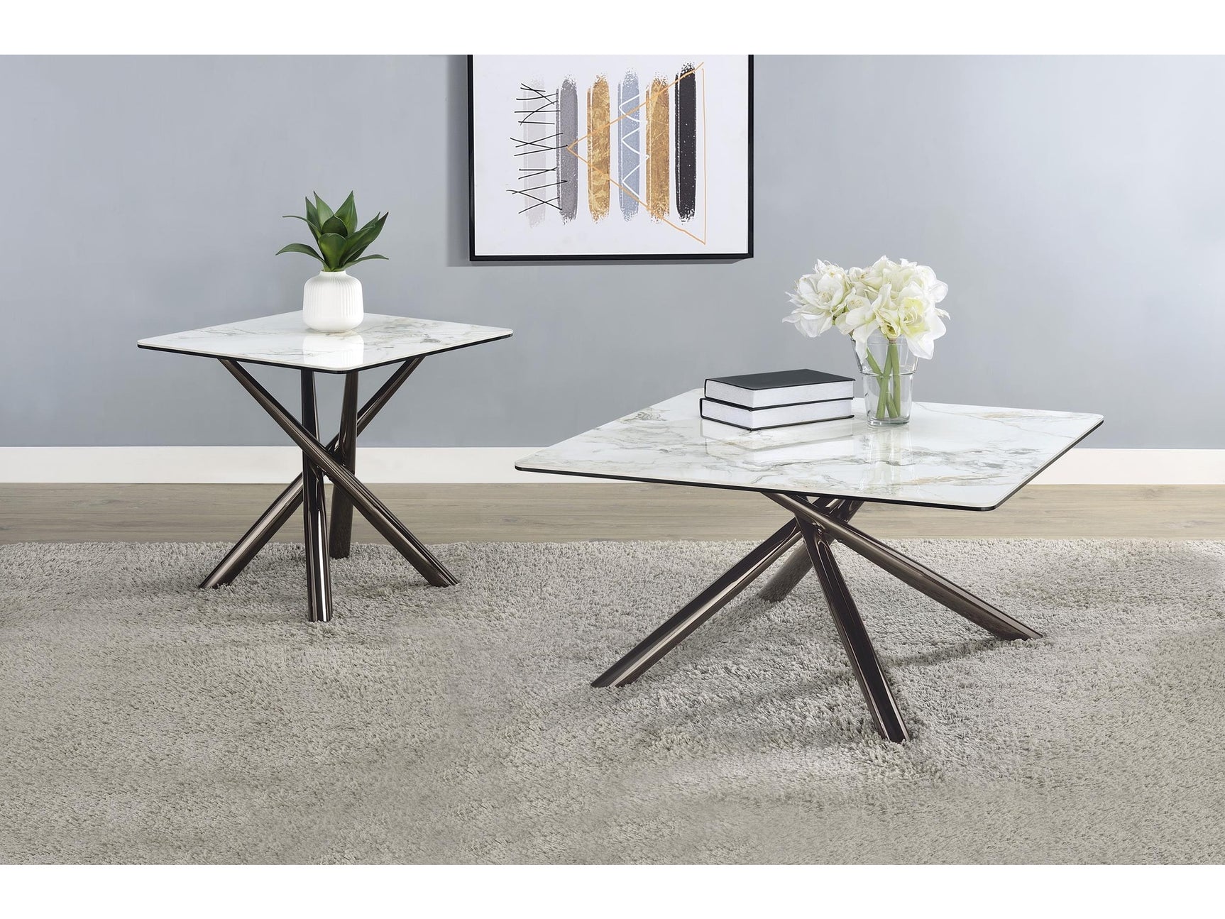 Carvell Mirage White 2-piece Square Coffee and End Table Set - Ornate Home