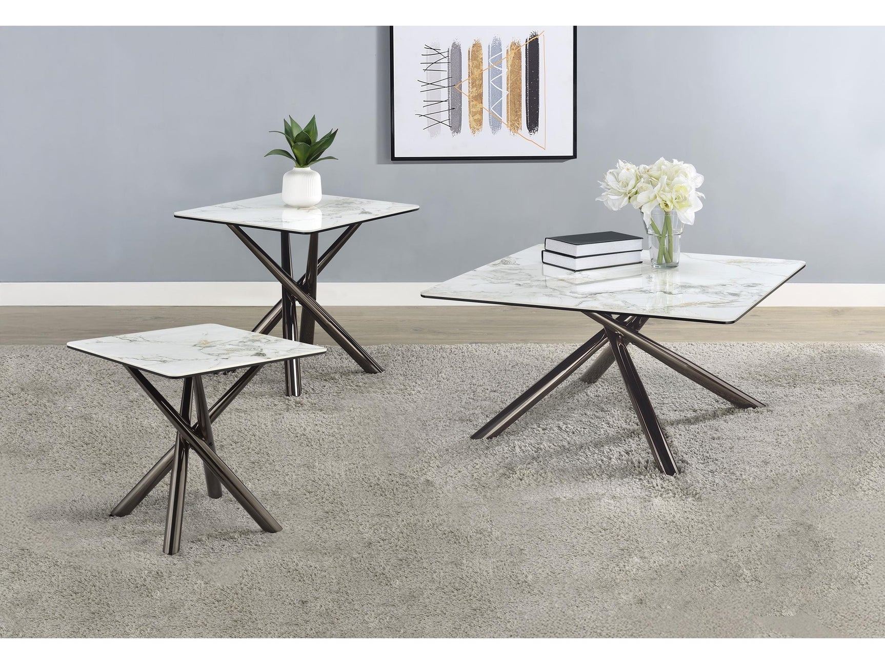 Carvell Mirage White 3-piece Square Coffee and End Table Set - Ornate Home