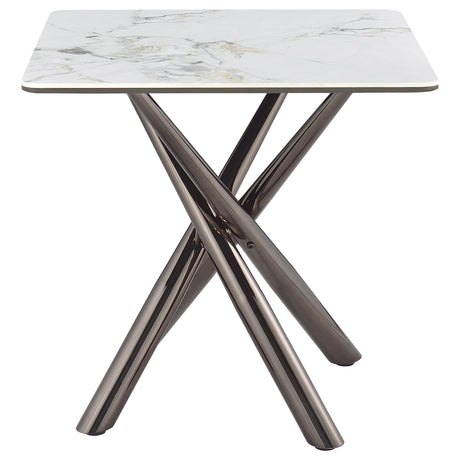 Carvell Mirage White Square Sintered Stone End Side Table - Ornate Home