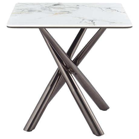 Carvell Mirage White Square Sintered Stone End Side Table - Ornate Home