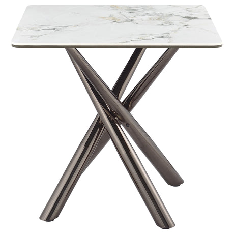 Carvell Mirage White Square Sintered Stone End Side Table - Ornate Home