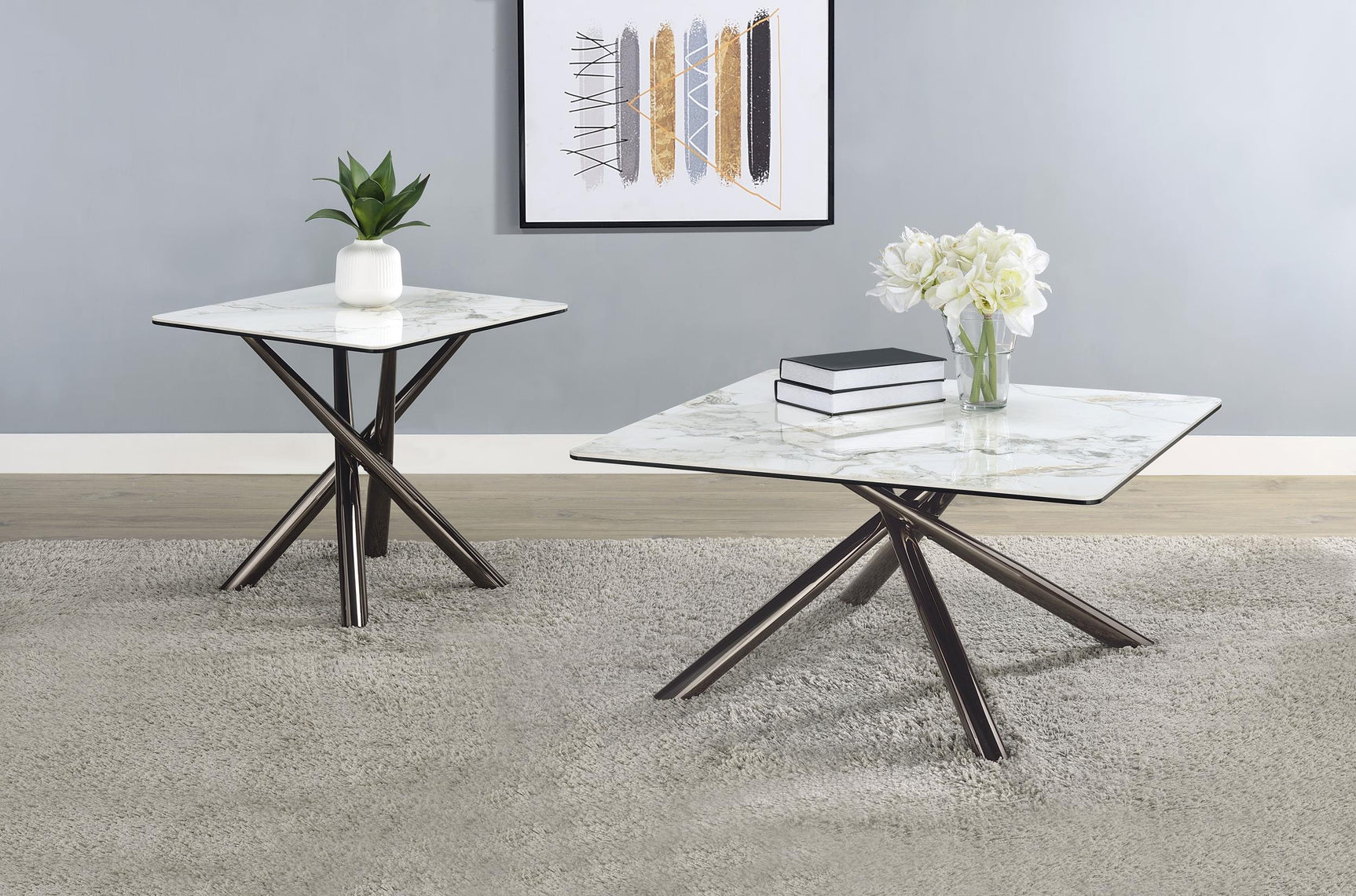Carvell Mirage White Square Sintered Stone End Side Table - Ornate Home
