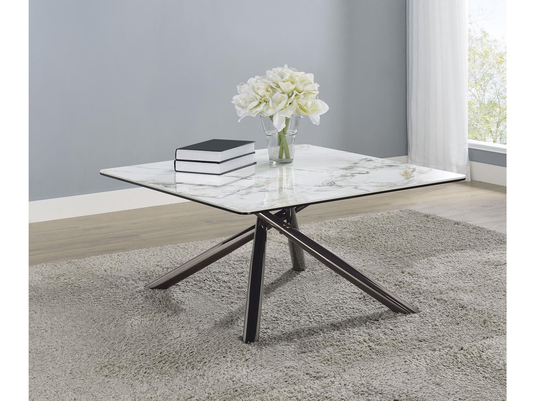 Carvell Mirage White Square Sintered Stone Top Coffee Table - Ornate Home