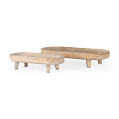 Carver Whitewash Oblong Wood Footed Trays (Set of 2) - Ornate Home