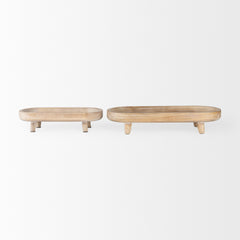 Carver Whitewash Oblong Wood Footed Trays (Set of 2) - Ornate Home