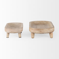 Carver Whitewash Oblong Wood Footed Trays (Set of 2) - Ornate Home