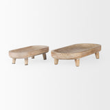 Carver Whitewash Oblong Wood Footed Trays (Set of 2) - Ornate Home