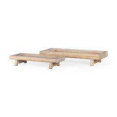 Carver Whitewash Rectangular Wood Trays (Set of 2) - Ornate Home