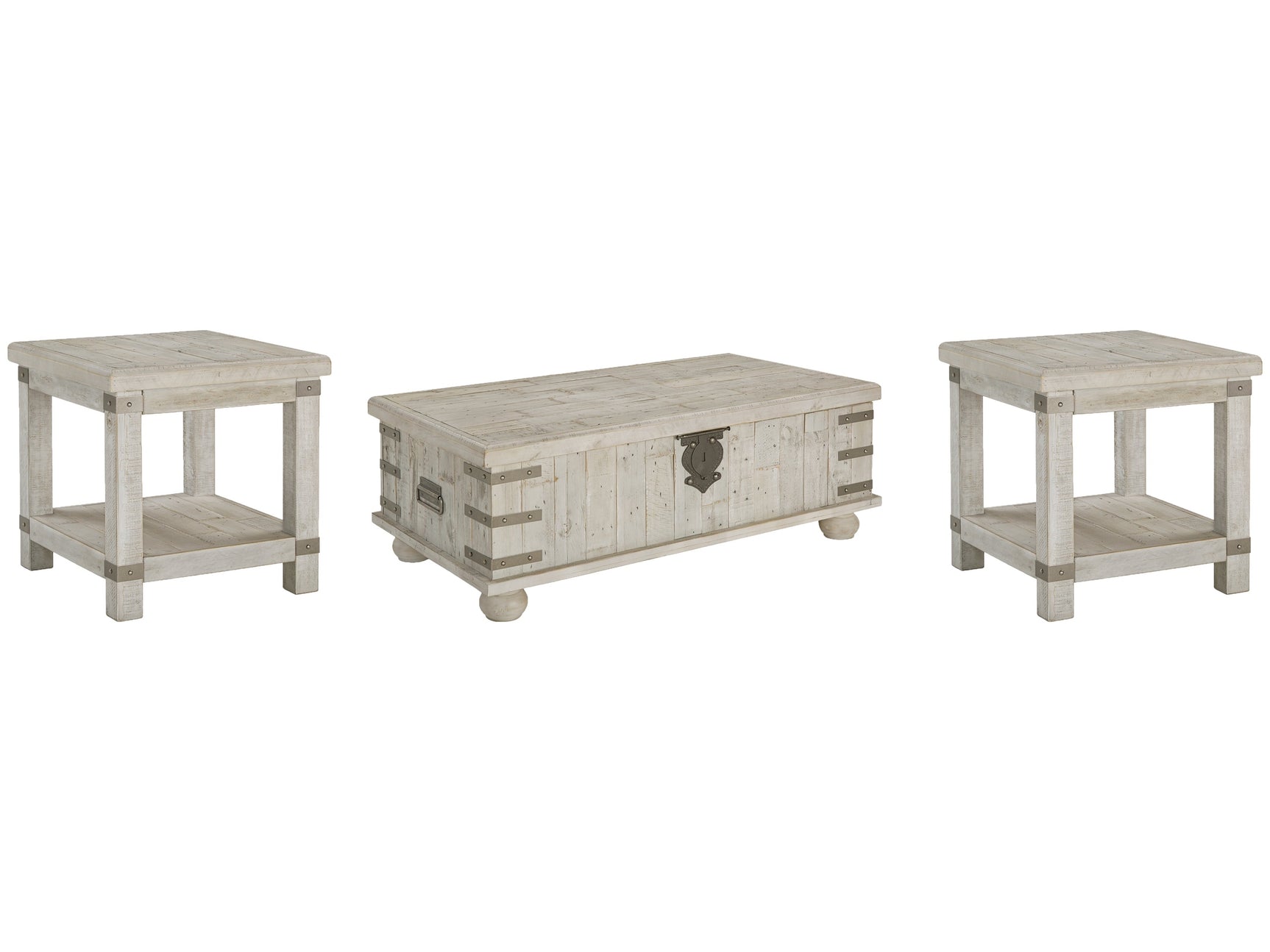 Carynhurst White Wash Gray Coffee Table and 2 End Tables - Ornate Home