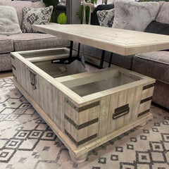 Carynhurst White Wash Gray Lift Top Coffee Table - Ornate Home
