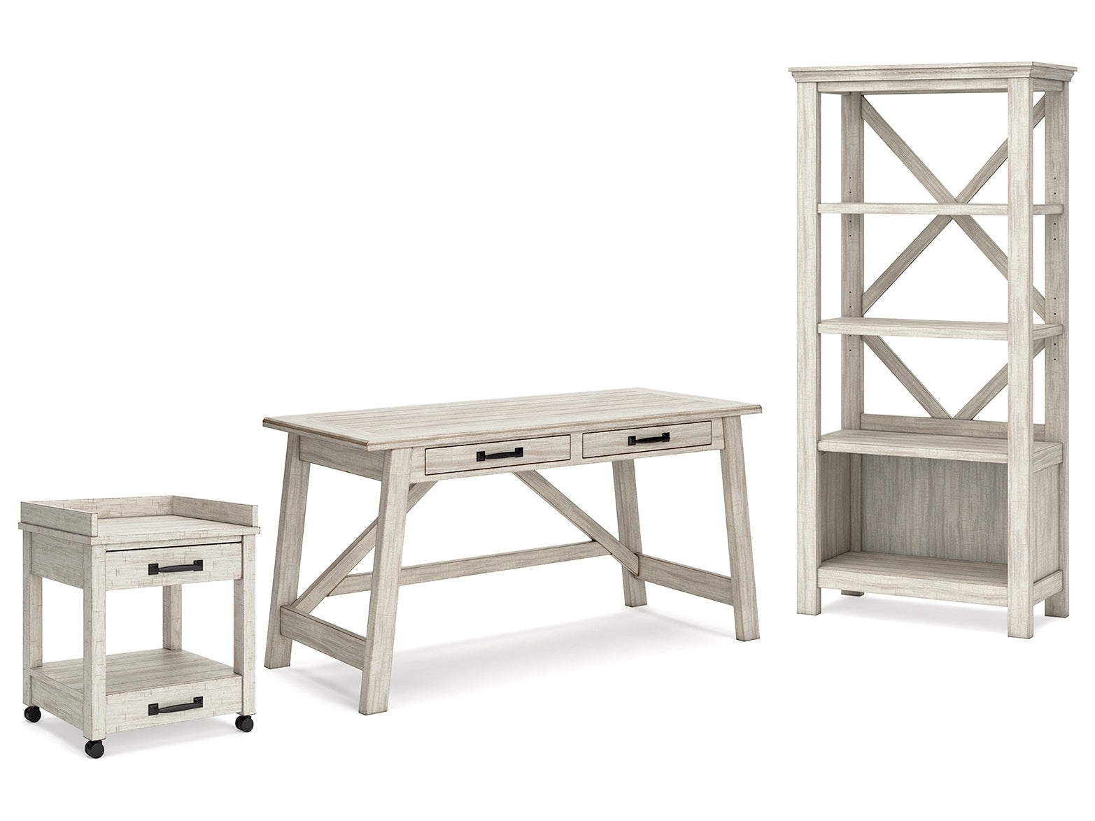 Carynhurst Whitewash Home Office Desk & Bookcase & Printer Stand - Ornate Home