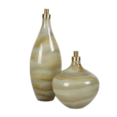 Cascade Brass/Bronze/Brown Glass Bottles (Set of 2) - Ornate Home