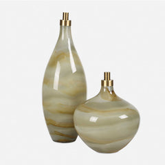 Cascade Brass/Bronze/Brown Glass Bottles (Set of 2) - Ornate Home