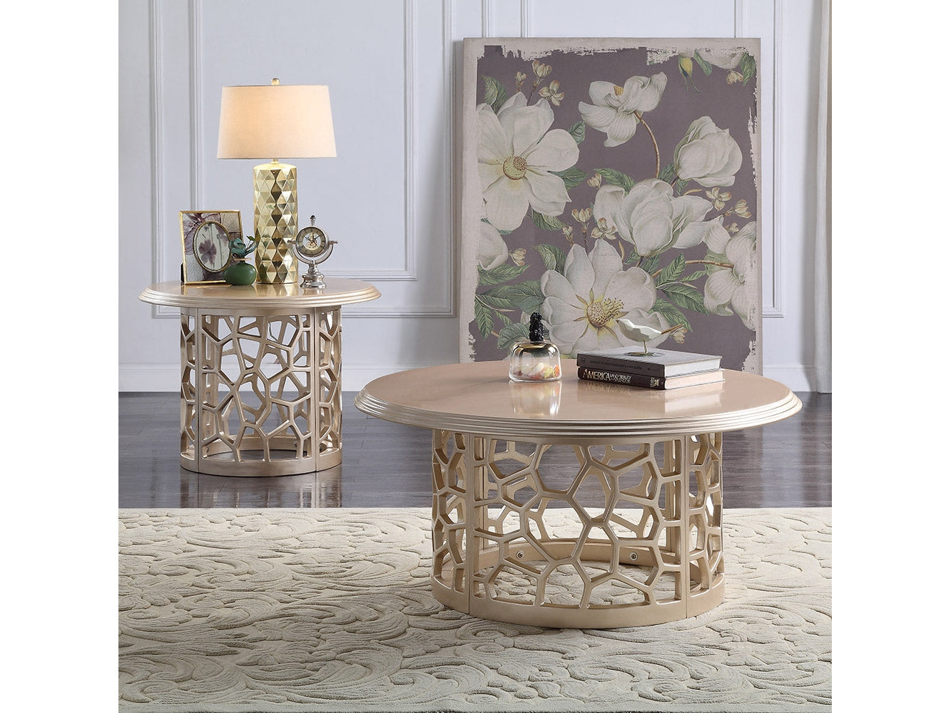 Cascade Champagne 3pc Coffee Table Set  / HD-8913CHAM - Ornate Home
