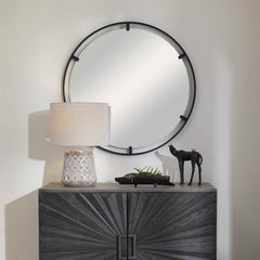 Cashel Black Round Iron Mirror - Ornate Home