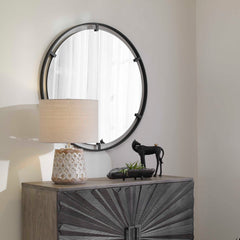 Cashel Black Round Iron Mirror - Ornate Home