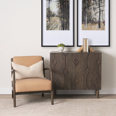Cashel Dark Brown/Tan Accent Chair Wood Genuine Leather