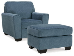 Cashton Blue Chair and Ottoman - Ornate Home
