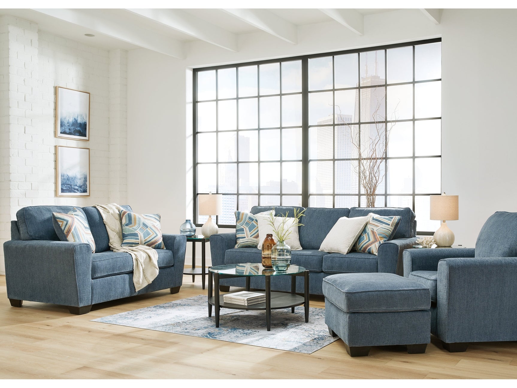 Cashton Blue Sofa, Loveseat, Chair and Ottoman - Ornate Home
