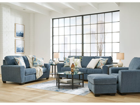 Cashton Blue Sofa, Loveseat, Chair and Ottoman - Ornate Home