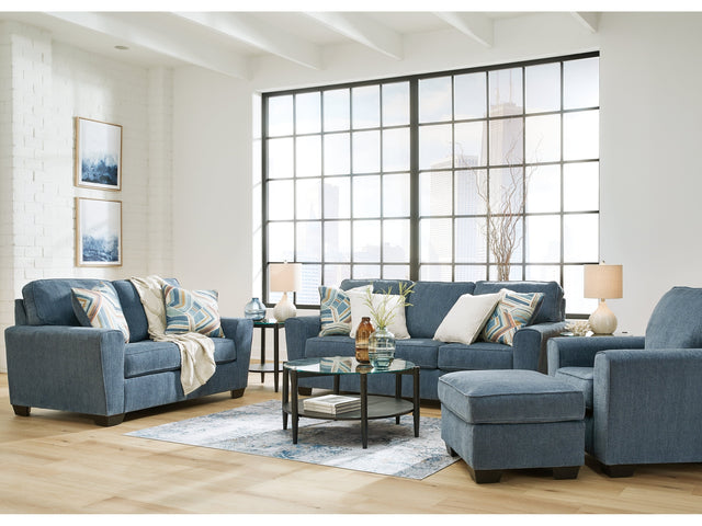 Cashton Blue Sofa, Loveseat, Chair and Ottoman - Ornate Home