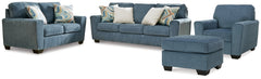 Cashton Blue Sofa, Loveseat, Chair and Ottoman - Ornate Home