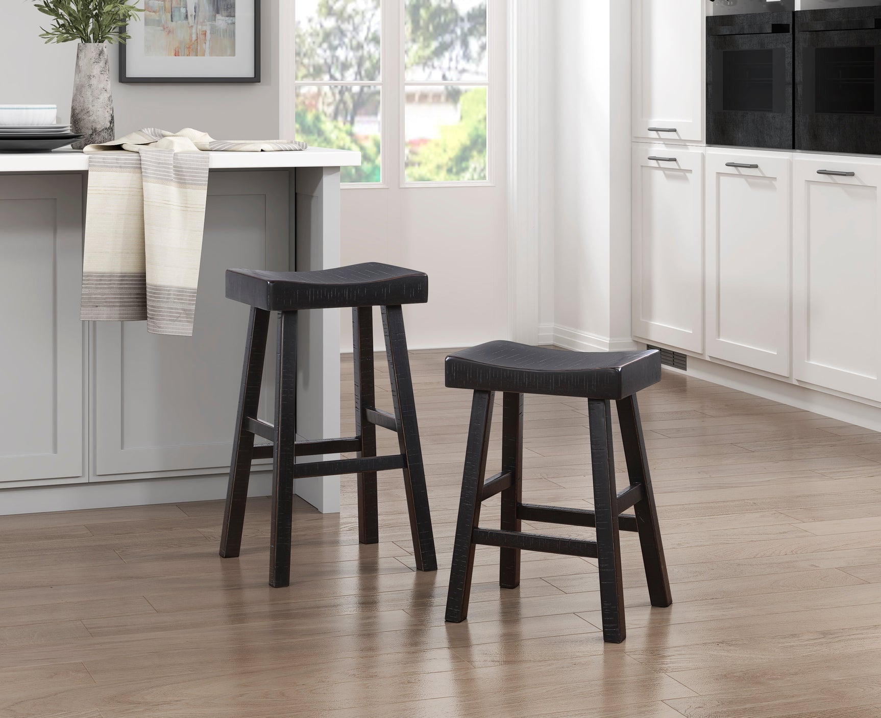 Caspian Black Pub Height Stool (Set of 2) - Ornate Home