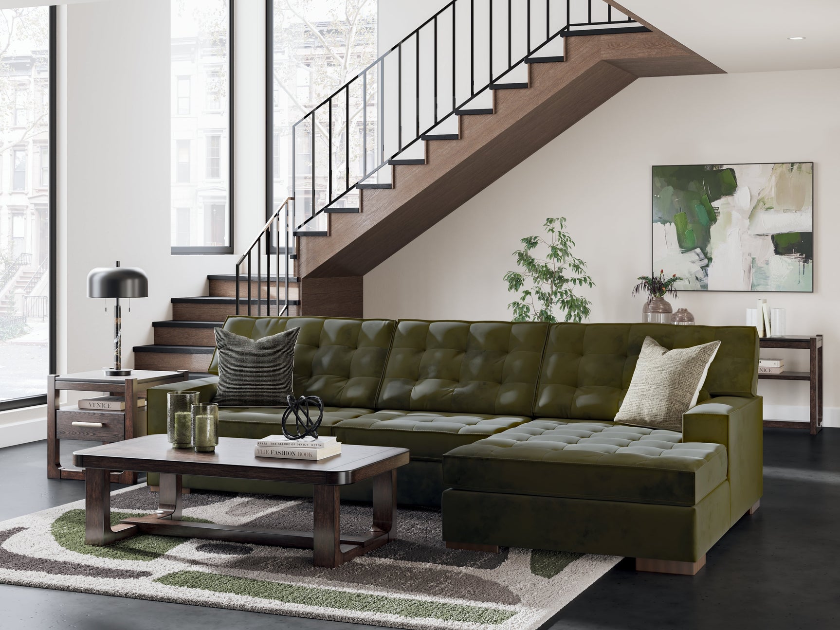Caspian-Town Olive 2-Piece RAF Sectional with Chaise (Online Special Price) - Ornate Home