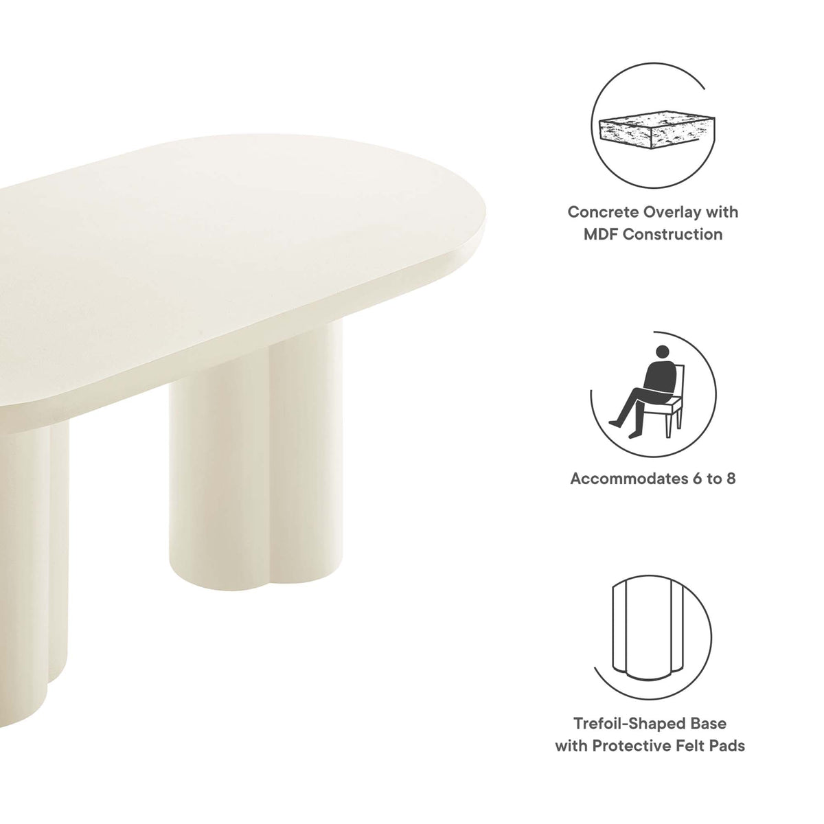 Caspian White 72" Oval Concrete Dining Table - Ornate Home