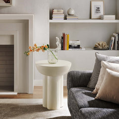 Caspian White Round Concrete Side Table - Ornate Home