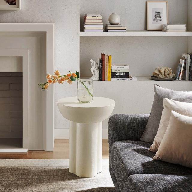 Caspian White Round Concrete Side Table - Ornate Home