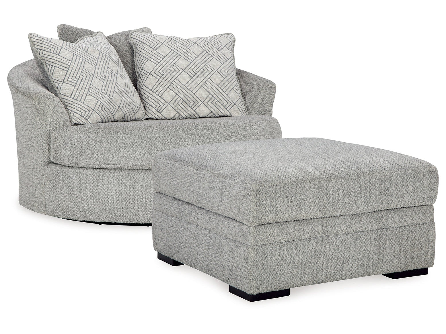 Casselbury Cement Oversized Swivel Chair and Ottoman (Online Special Price) - Ornate Home