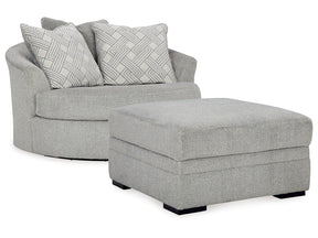 Casselbury Cement Oversized Swivel Chair and Ottoman (Online Special Price) - Ornate Home