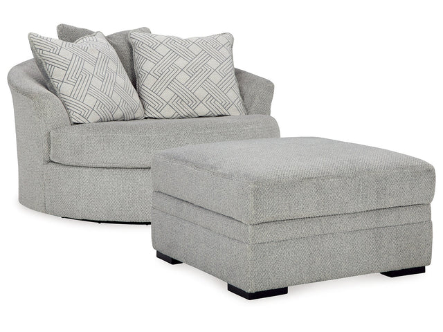 Casselbury Cement Oversized Swivel Chair and Ottoman (Online Special Price) - Ornate Home