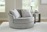 Casselbury Cement Oversized Swivel Chair and Ottoman - Ornate Home