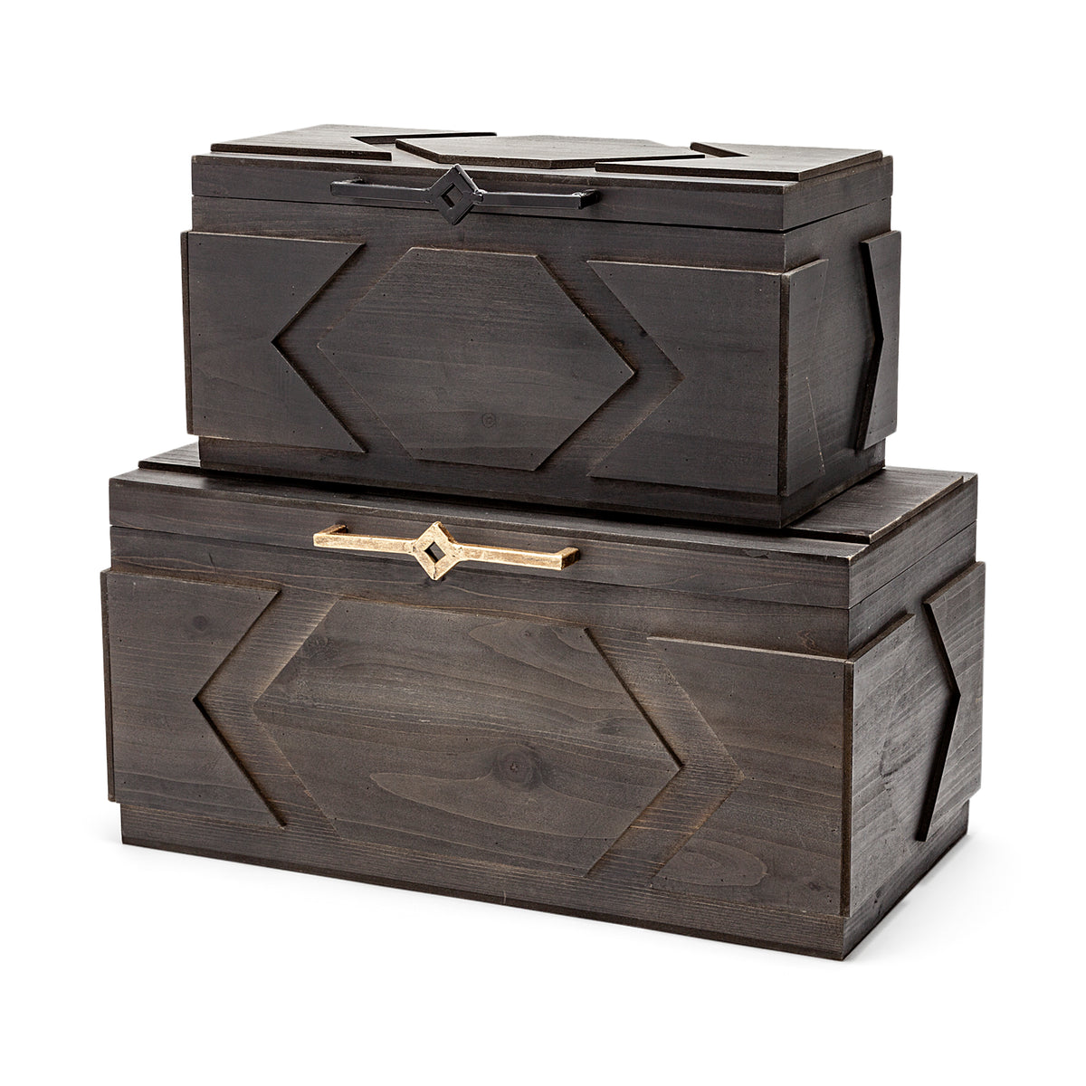 Cassia Brown Wooden Boxes (Set of 2) - Ornate Home