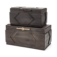 Cassia Brown Wooden Boxes (Set of 2) - Ornate Home