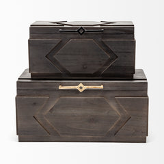 Cassia Brown Wooden Boxes (Set of 2) - Ornate Home