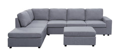 Cassia Light Gray 120"W Linen Reversible Modular Sectional Sofa with Left-Facing Chaise & Ottoman - Ornate Home