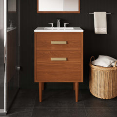 Cassia Natural 24" Teak Wood Bathroom Vanity Cabinet (Sink Basin Not Included) - Ornate Home