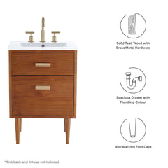 Cassia Natural 24" Teak Wood Bathroom Vanity Cabinet (Sink Basin Not Included) - Ornate Home
