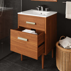 Cassia Natural 24" Teak Wood Bathroom Vanity Cabinet (Sink Basin Not Included) - Ornate Home