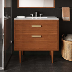 Cassia Natural 36" Teak Wood Bathroom Vanity Cabinet (Sink Basin Not Included) - Ornate Home