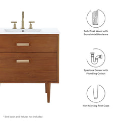 Cassia Natural 36" Teak Wood Bathroom Vanity Cabinet (Sink Basin Not Included) - Ornate Home
