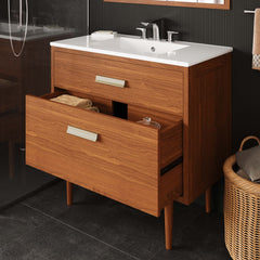 Cassia Natural 36" Teak Wood Bathroom Vanity Cabinet (Sink Basin Not Included) - Ornate Home
