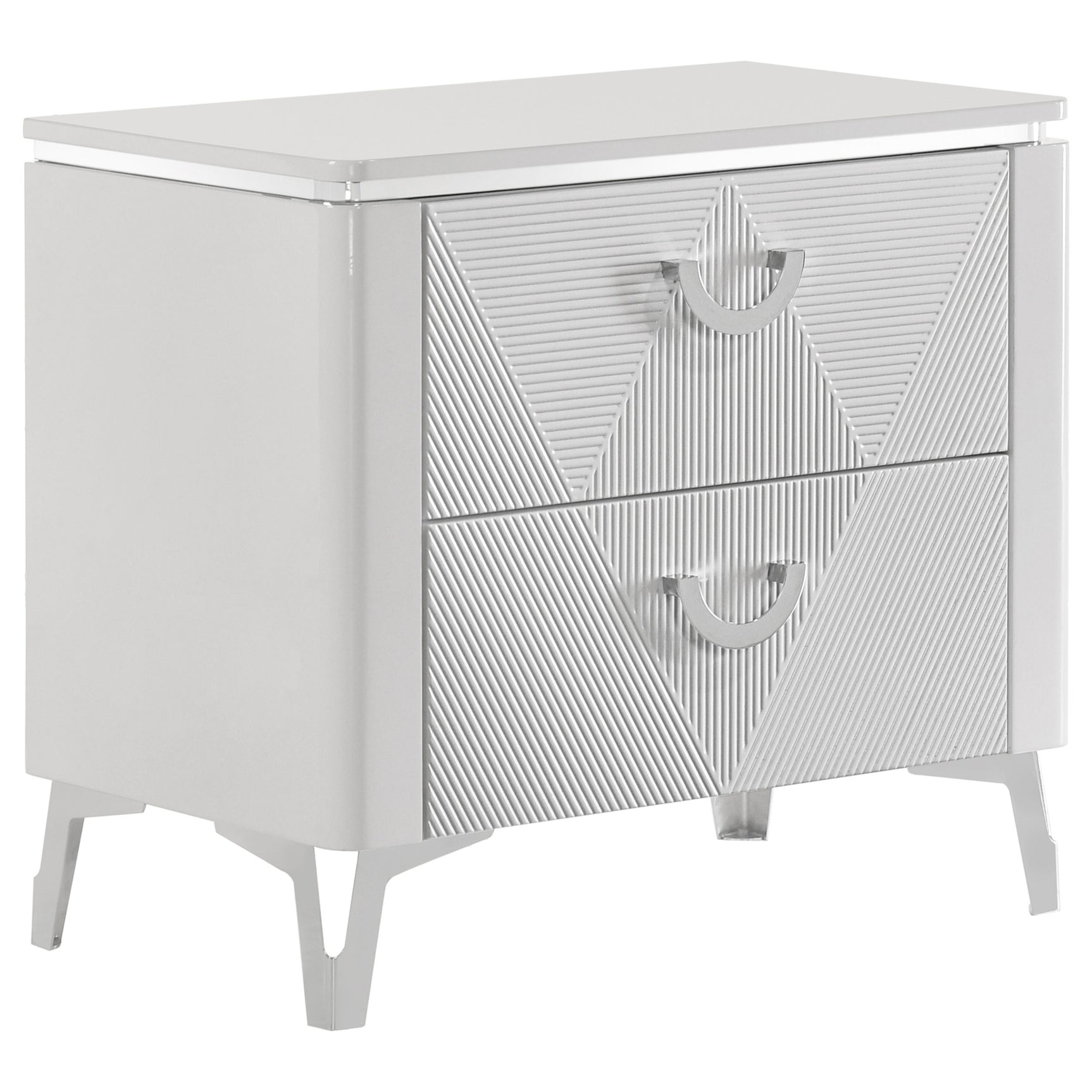 Cassia White High Gloss 2-drawer Nightstand Bedside Table - Ornate Home