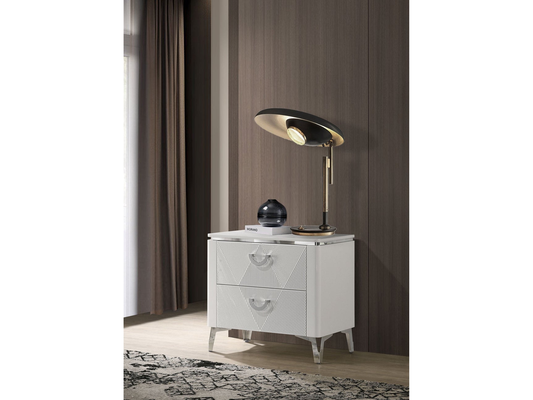 Cassia White High Gloss 2-drawer Nightstand Bedside Table - Ornate Home