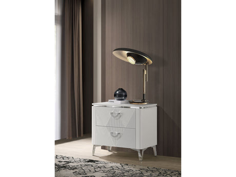 Cassia White High Gloss 2-drawer Nightstand Bedside Table - Ornate Home