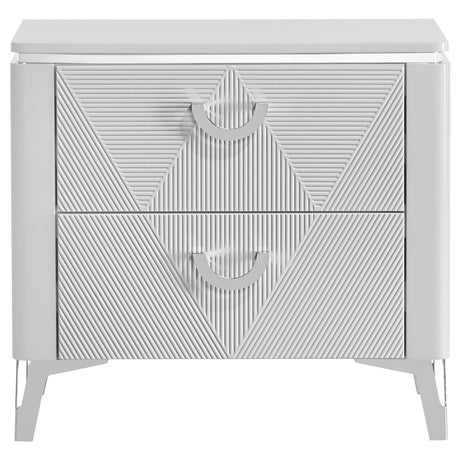 Cassia White High Gloss 2-drawer Nightstand Bedside Table - Ornate Home
