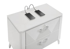 Cassia White High Gloss 2-drawer Nightstand Bedside Table - Ornate Home